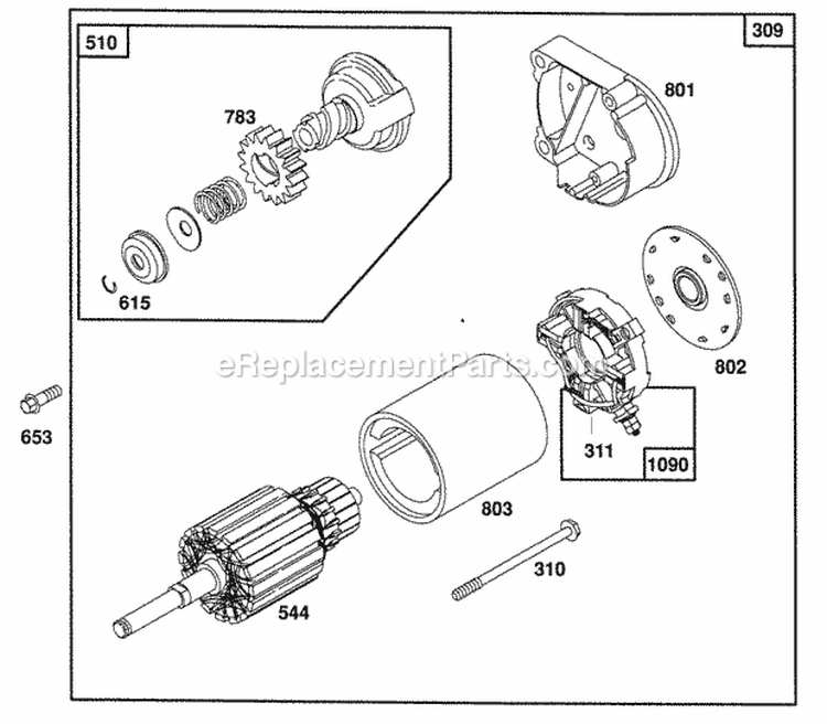 Electric Starter Diagram and Parts List for 402707-1116-01  Briggs and Stratton Engine